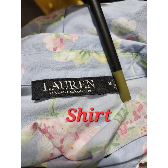 Ralph Lauren Blue Floral Pajama Set Top-M & Shorts-L Light Cotton Blend - Picture 9 of 10